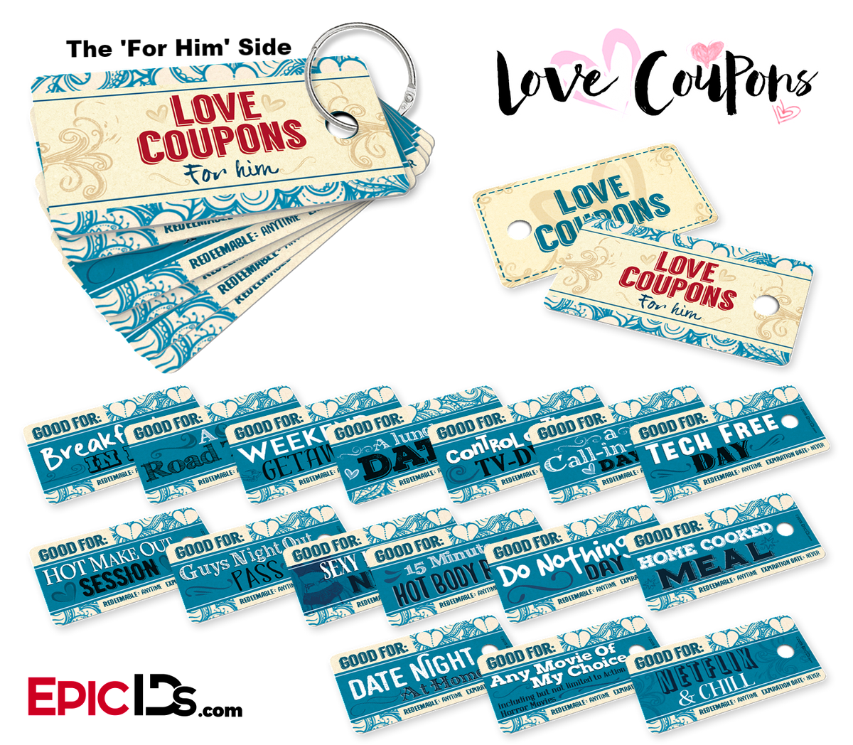 Love Coupons For Him For Her Double sided Mini Set Epic IDs