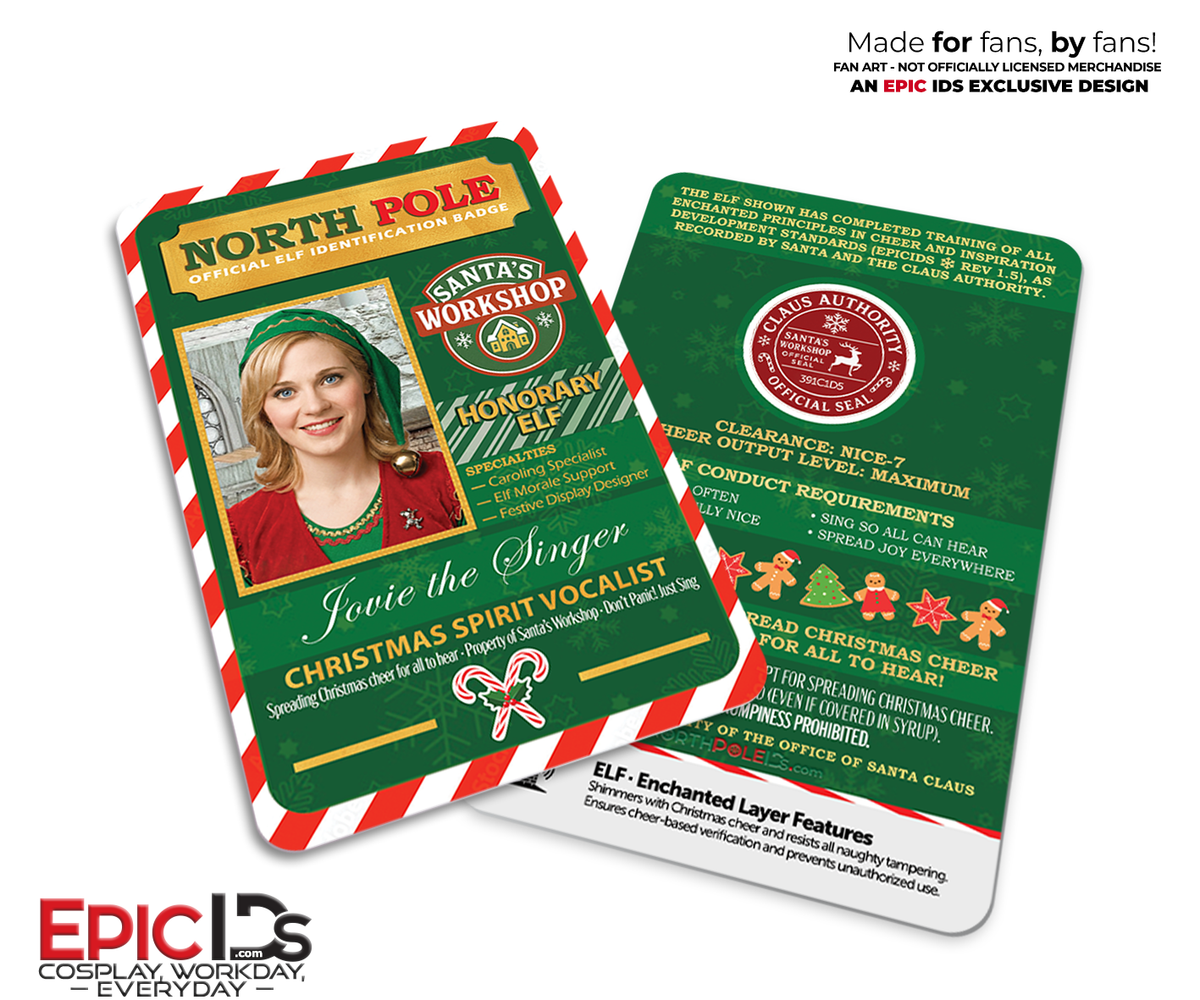 Jovie The Singer North Pole ID Badge – Santa's Workshop — Elf — Christmas Cheer
