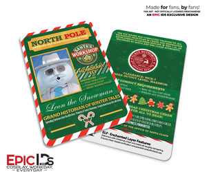 Leon the Snowman North Pole ID Badge — Santa's Workshop — Elf — Christmas Cheer