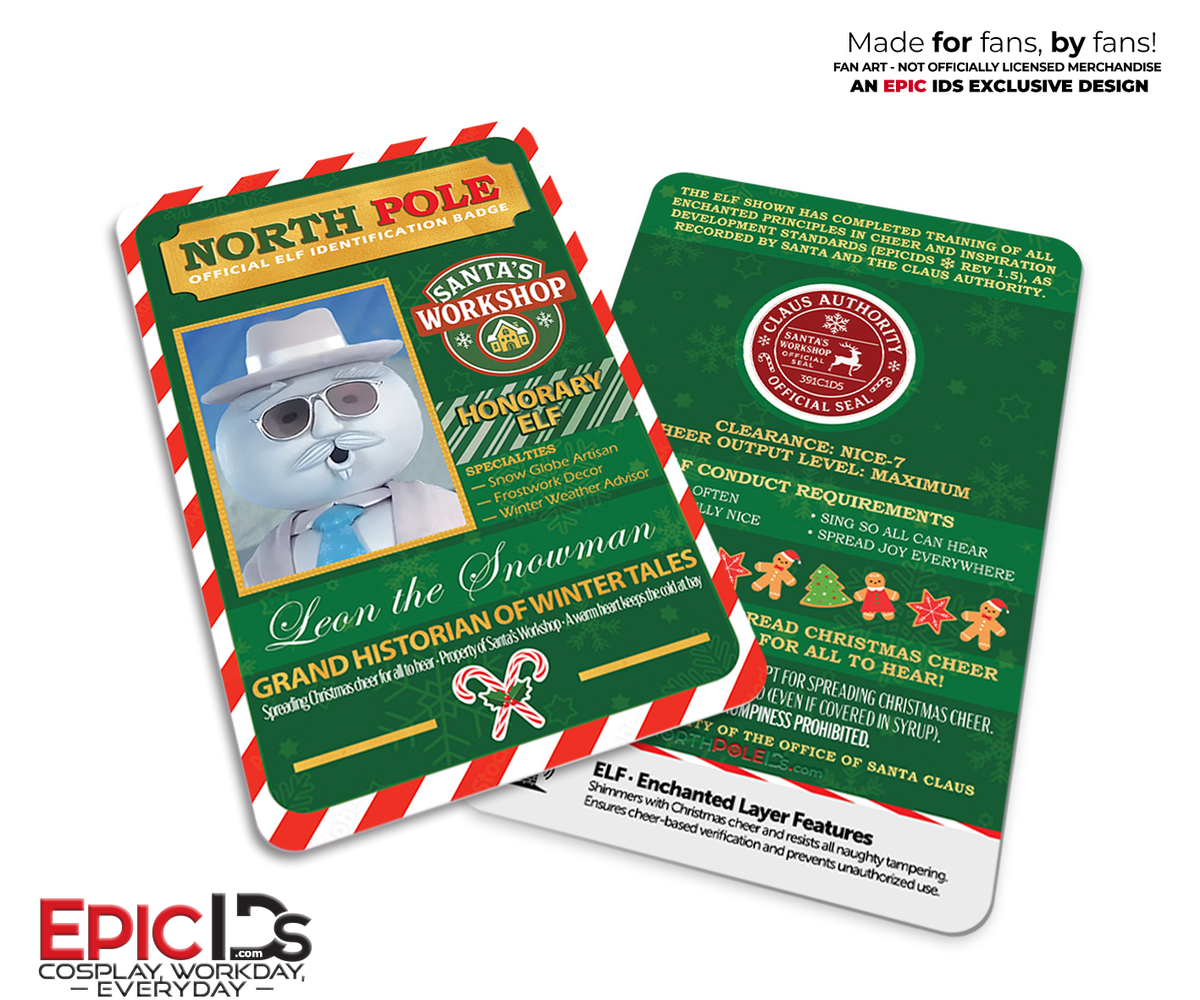 Leon the Snowman North Pole ID Badge — Santa&#39;s Workshop — Elf — Christmas Cheer