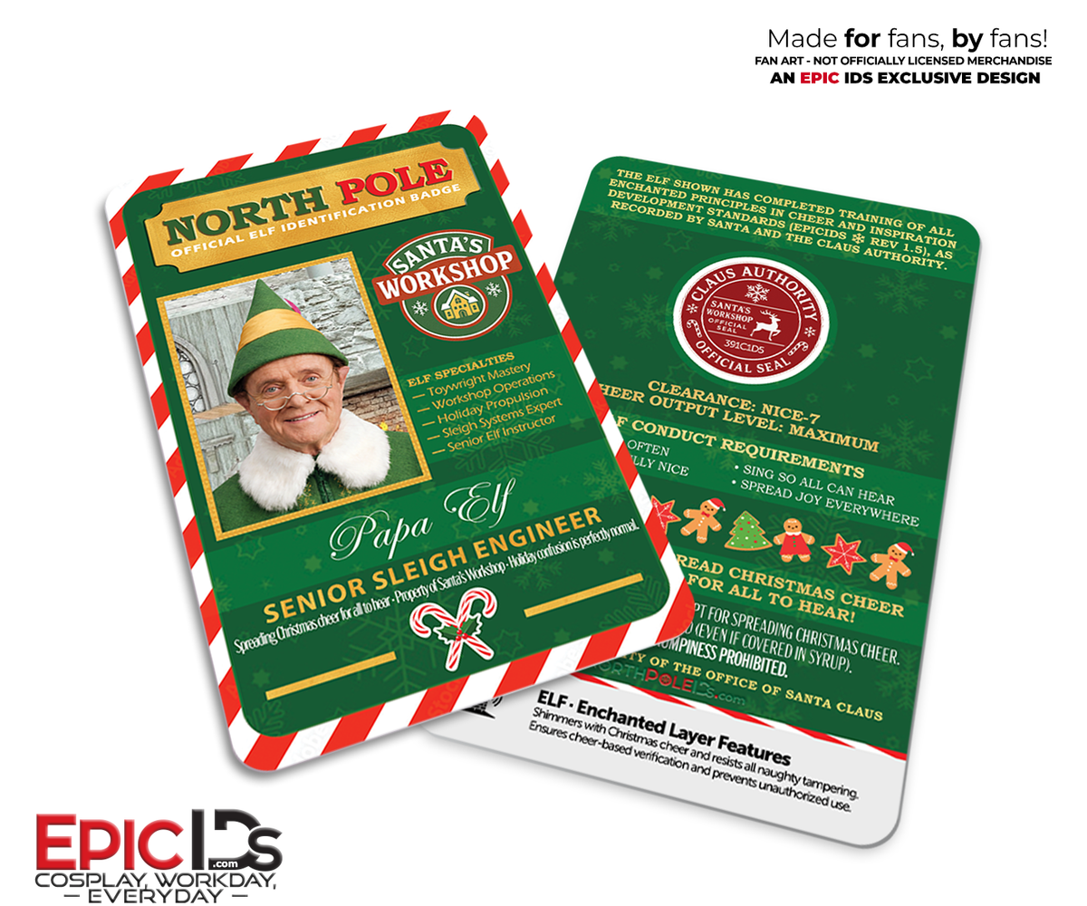 Papa Elf North Pole ID Badge – Santa's Workshop — Elf — Christmas Cheer