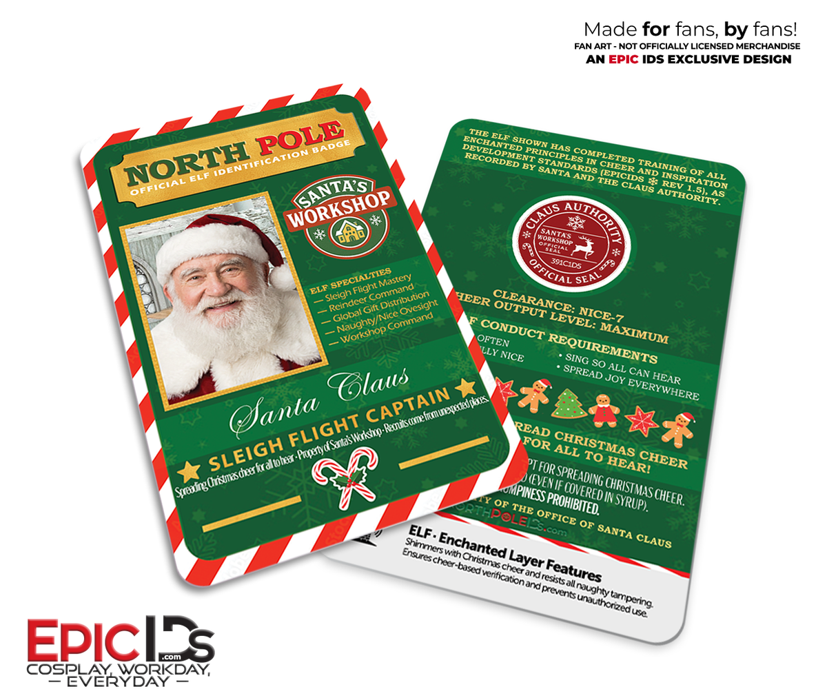 Santa Claus North Pole ID Badge – Santa's Workshop — Elf — Christmas Cheer