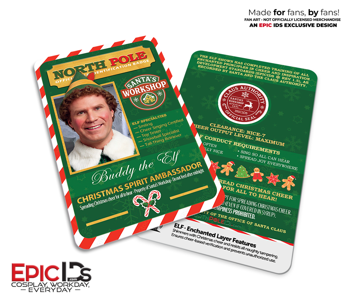 Buddy the Elf North Pole ID Badge – Santa&#39;s Workshop — Elf — Christmas Cheer