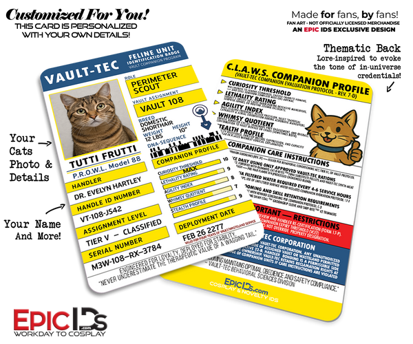 Vault-Tec Companion ID Badge Fallout Cosplay Prop Cat Photo ...
