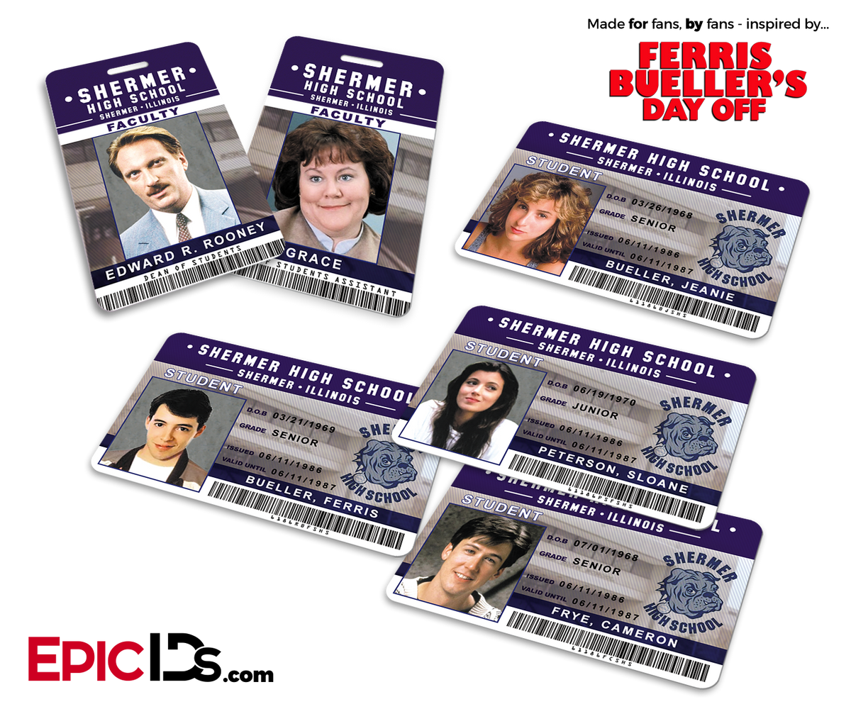 Ferris Bueller&#39;s Day Off Inspired Shermer High School ID Collection (Set of 6) - Epic IDs