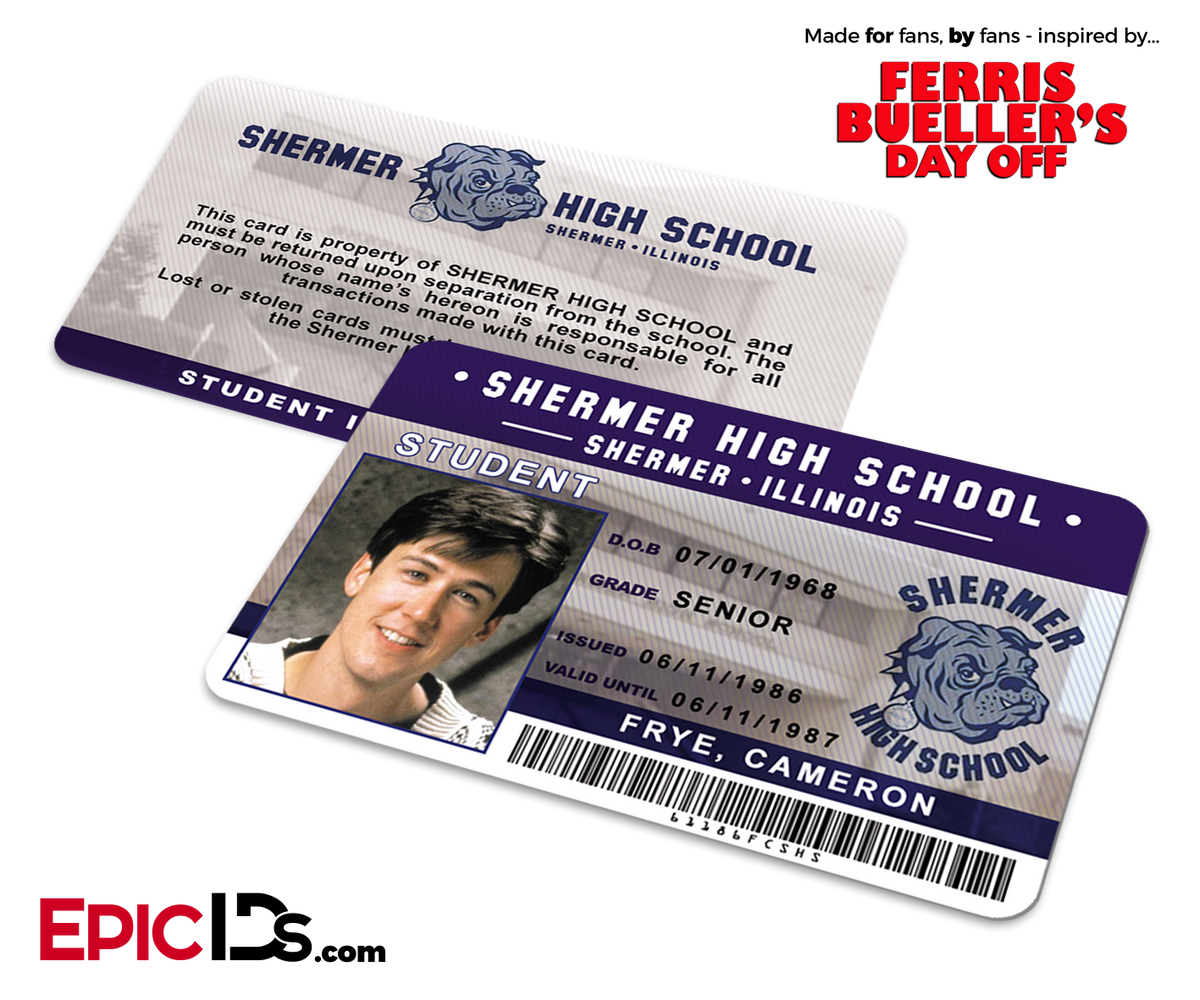 Ferris Bueller&#39;s Day Off Inspired Shermer High School Student ID - Cameron Frye - Epic IDs