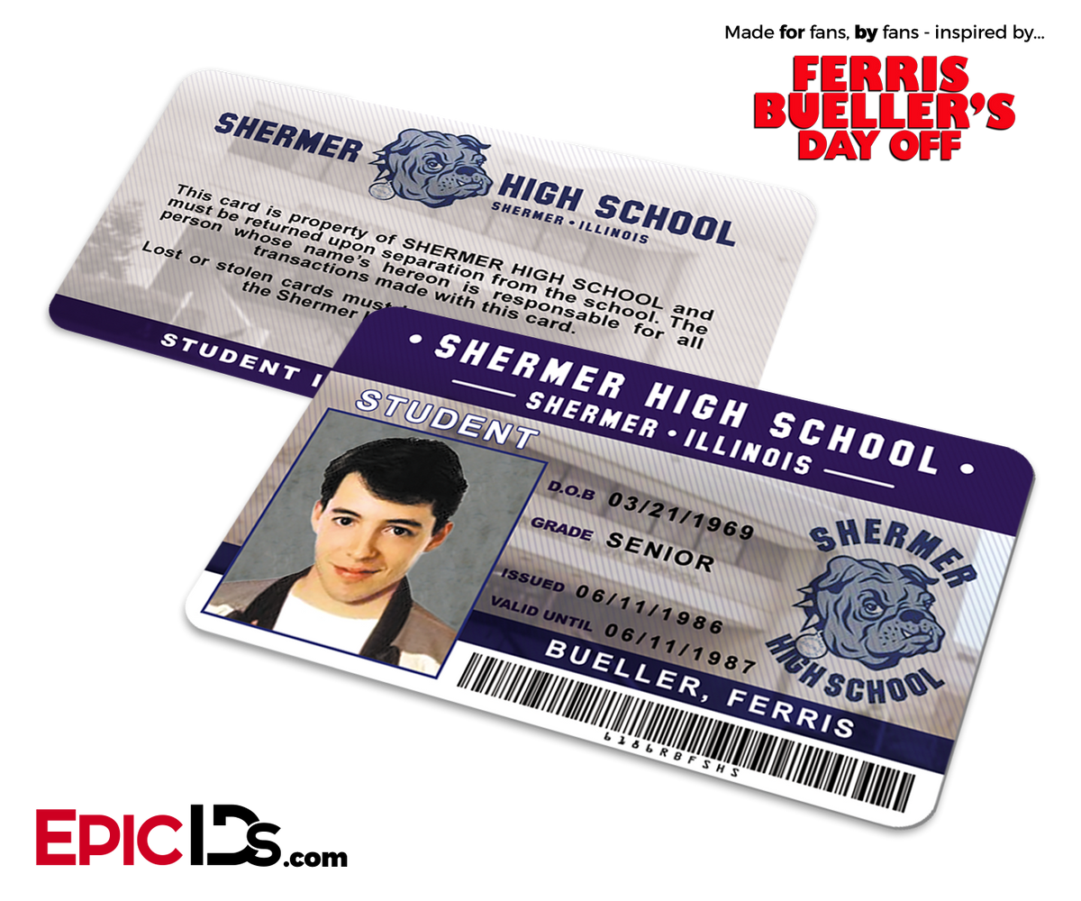 Ferris Bueller&#39;s Day Off Inspired Shermer High School Student ID - Ferris Bueller - Epic IDs