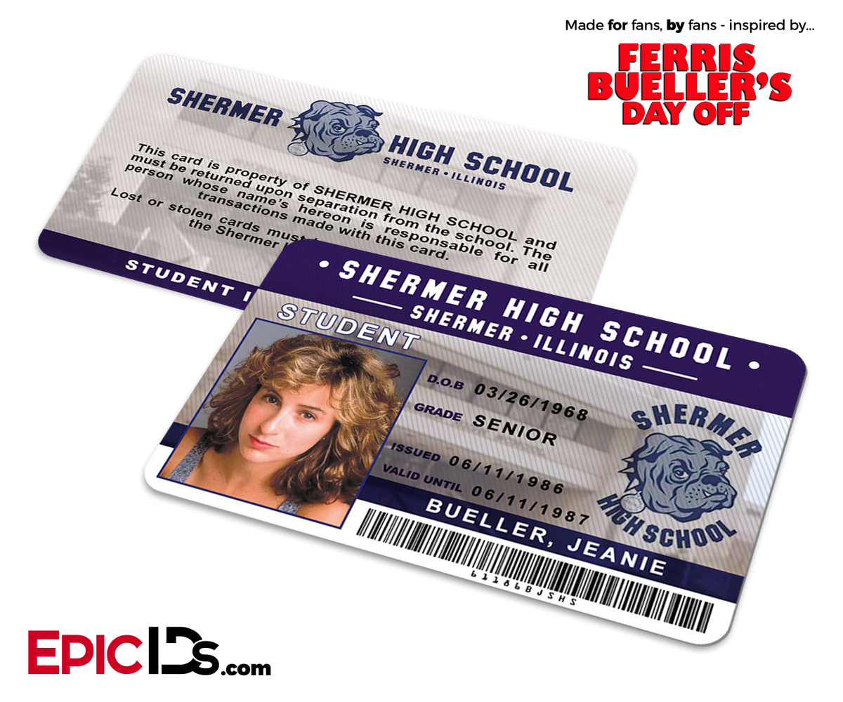 Ferris Bueller&#39;s Day Off Inspired Shermer High School Student ID - Jeanie Beuller - Epic IDs
