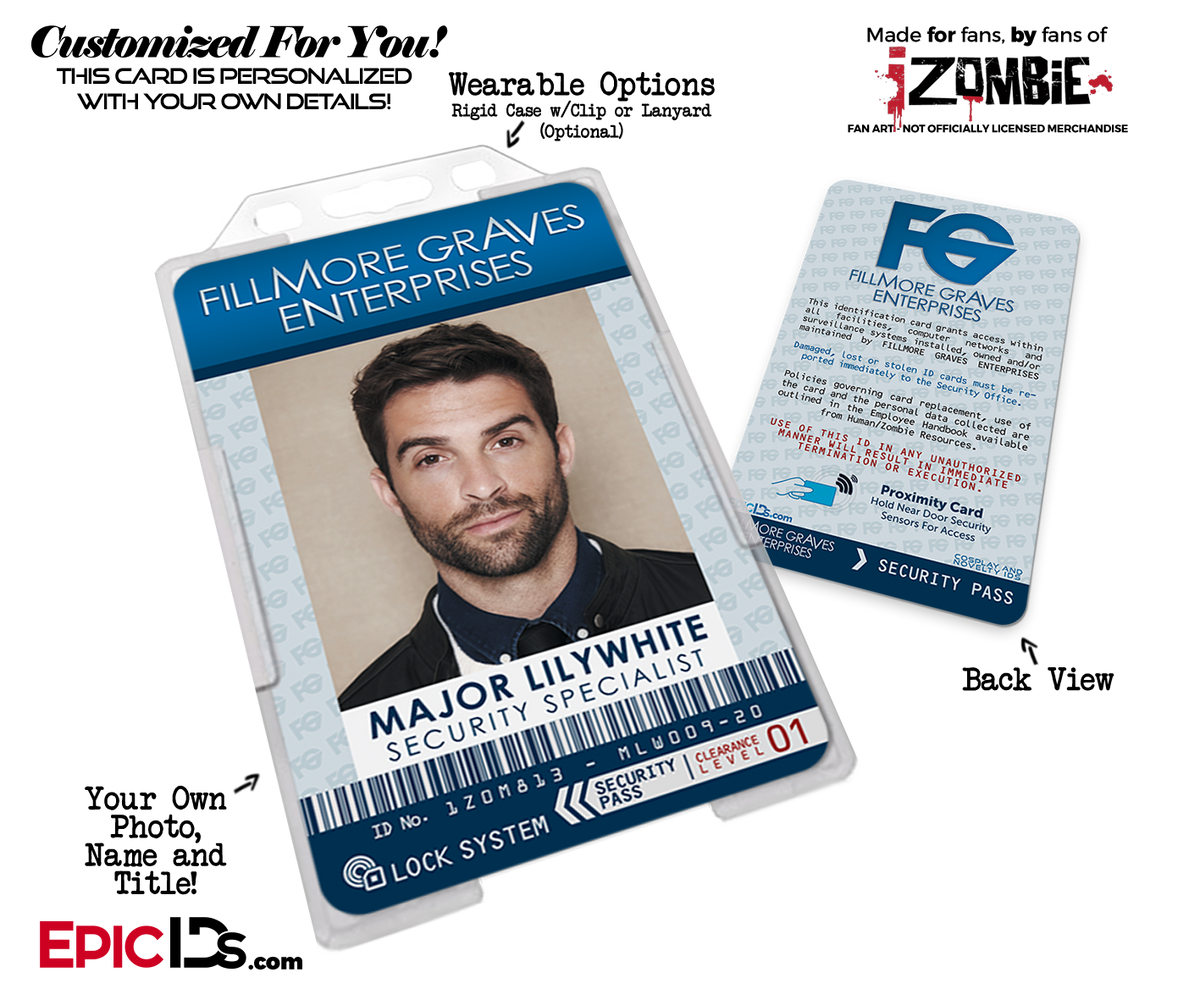 Fillmore Graves Enterprises &#39;iZombie&#39; Cosplay Employee ID [Photo Personalized] - Epic IDs
