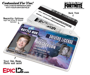Fortnite Inspired Battle Bus Drivers License — Photo Personalized