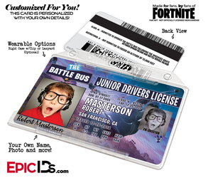 Fortnite Inspired Battle Bus Junior Drivers License — Photo Personalized