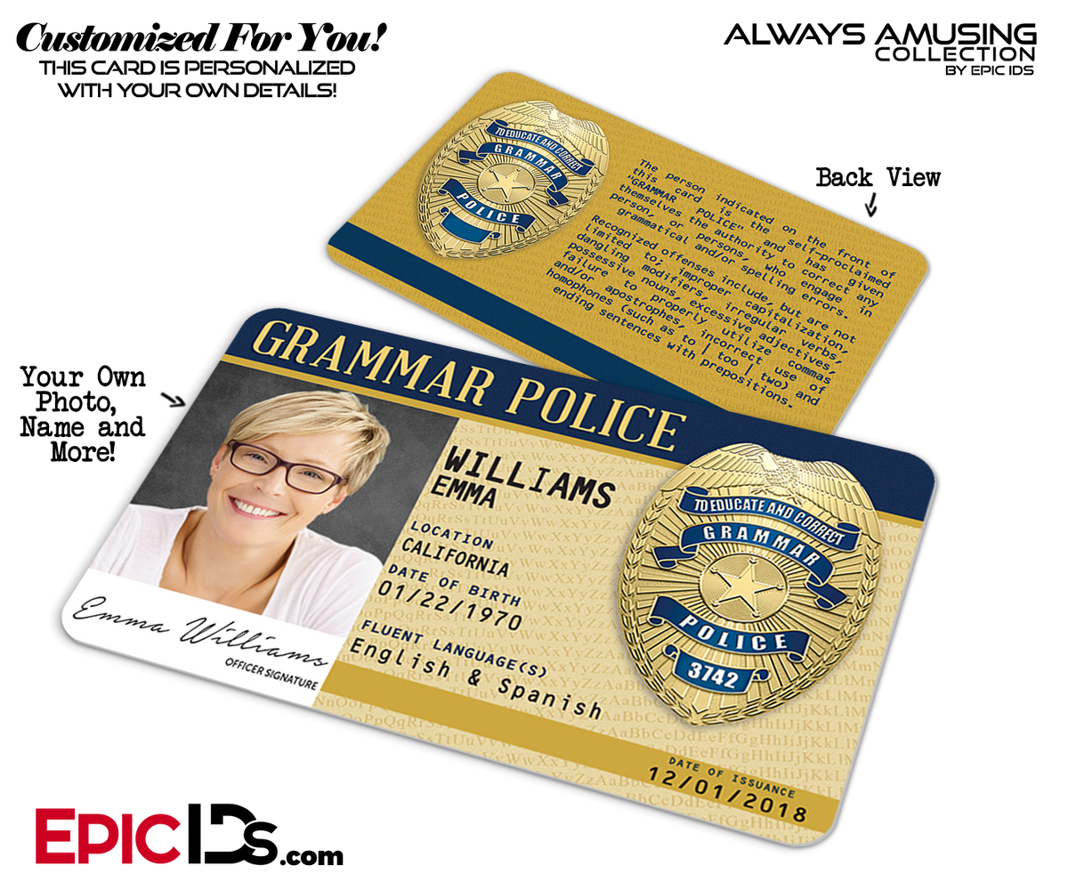 Grammar Police Photo ID Card [Photo Personalized] - Epic IDs