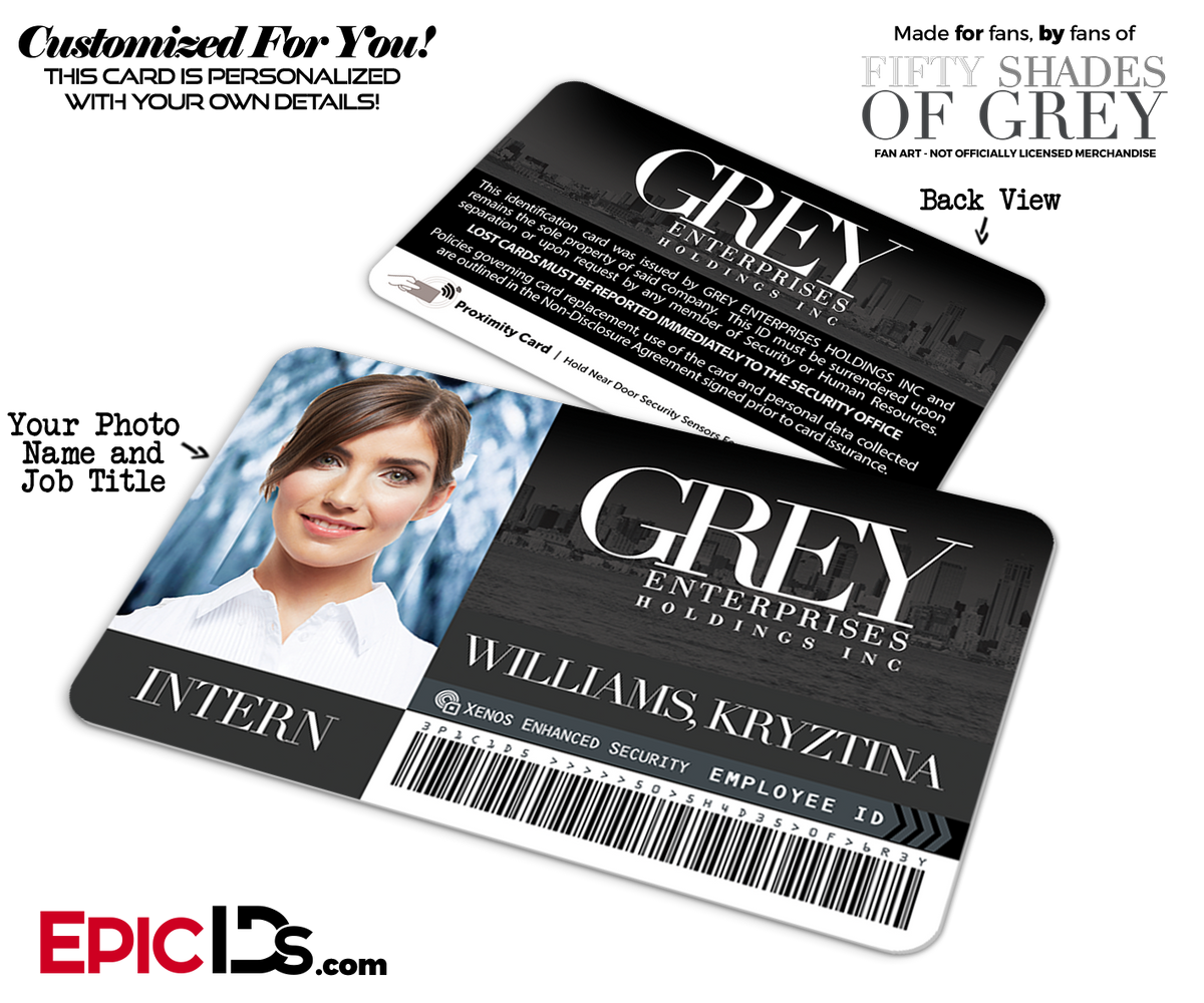 Grey Enterprises &#39;Fifty Shades Of Grey&#39; Cosplay Employee ID Card [Photo Personalized] - Epic IDs
