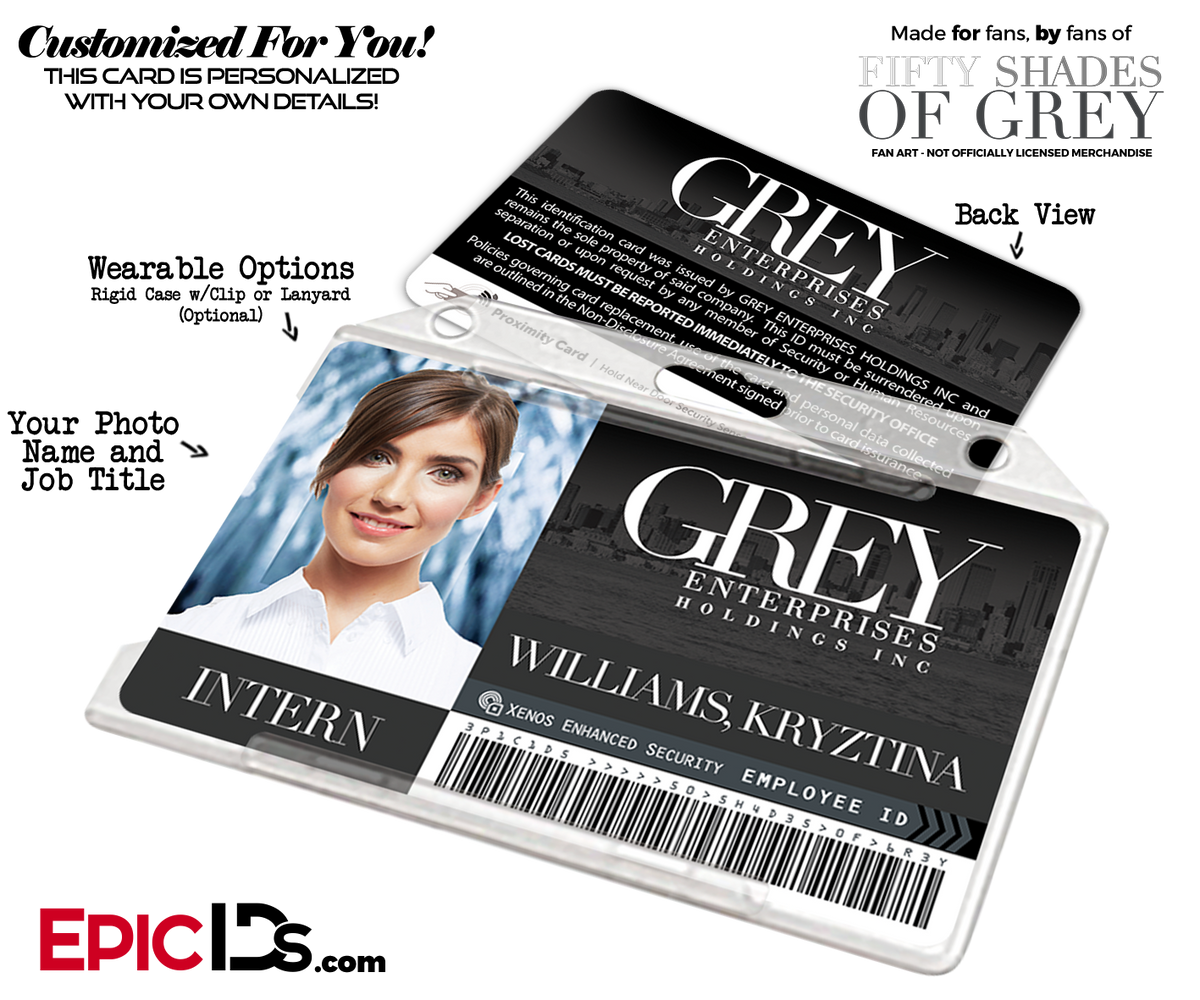Grey Enterprises &#39;Fifty Shades Of Grey&#39; Cosplay Employee ID Card [Photo Personalized] - Epic IDs