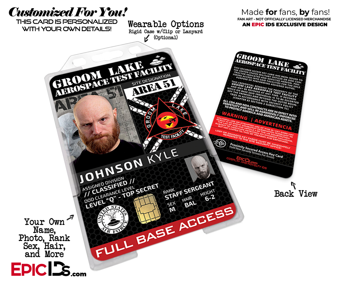 Groom Lake Test Facility AREA 51 Cosplay Security ID Badge [Photo Personalized] - Epic IDs