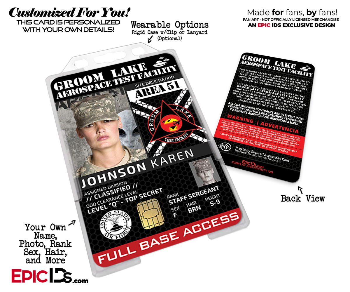 Groom Lake Test Facility AREA 51 Cosplay Security ID Badge [Photo Personalized] - Epic IDs