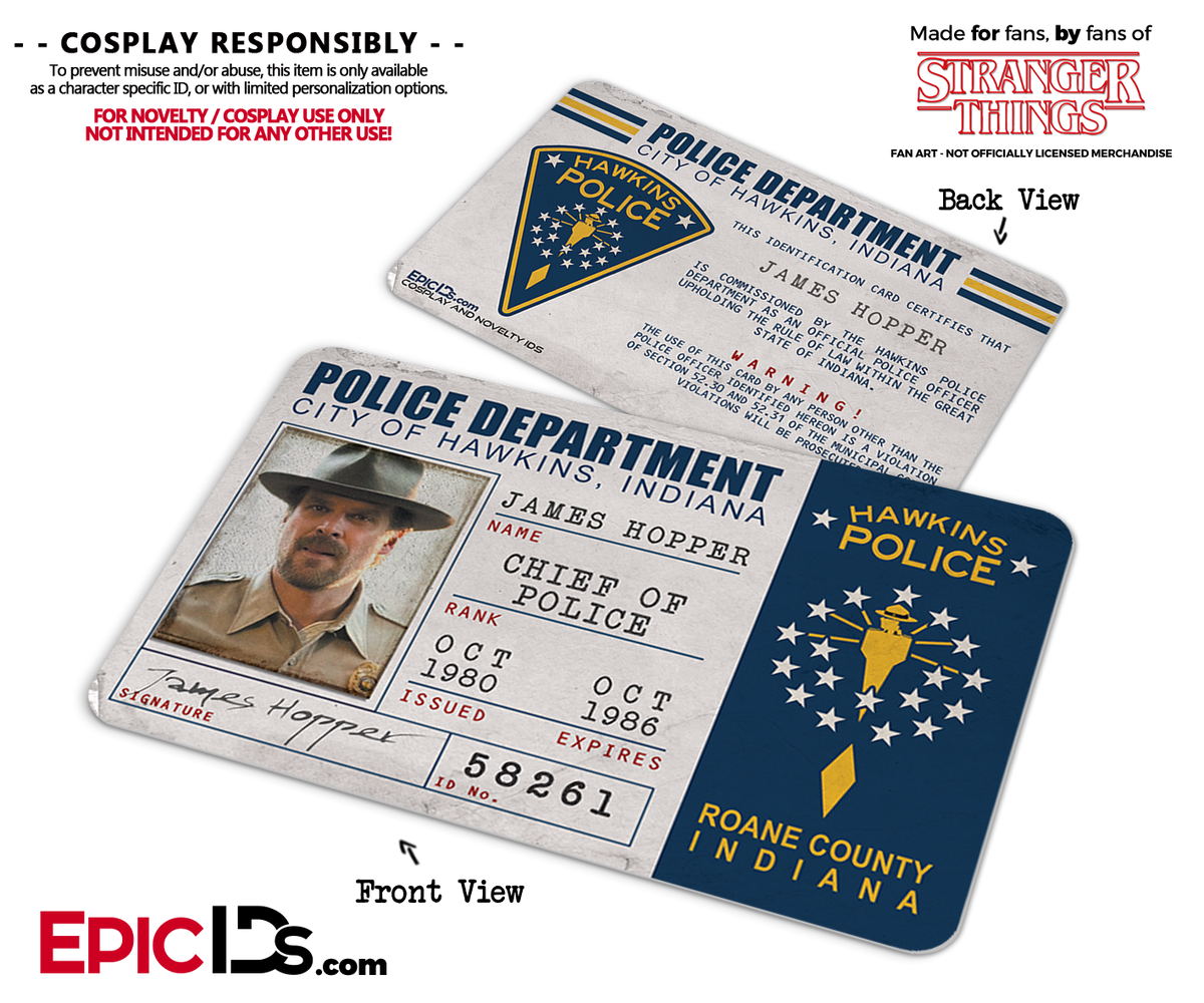 Hawkins Police Department &#39;Stranger Things&#39; ID Card - Jim Hopper (James) - Epic IDs
