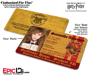 Hogwarts School 'Gryffindor' Harry Potter Inspired Student ID — Photo Personalized