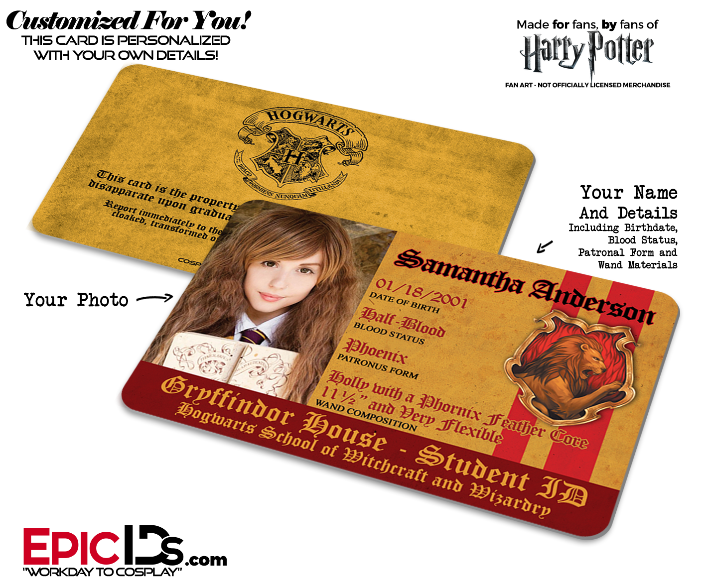 Hogwarts School 'Gryffindor' Harry Potter Inspired Student ID [Photo Personalized] - Epic IDs