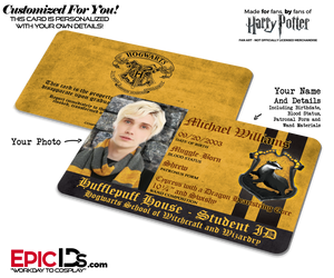 Hogwarts School 'Hufflepuff' Harry Potter Inspired Student ID — Photo Personalized