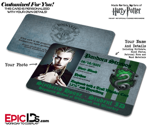 Hogwarts School 'Slytherin' Harry Potter Inspired Student ID — Photo Personalized