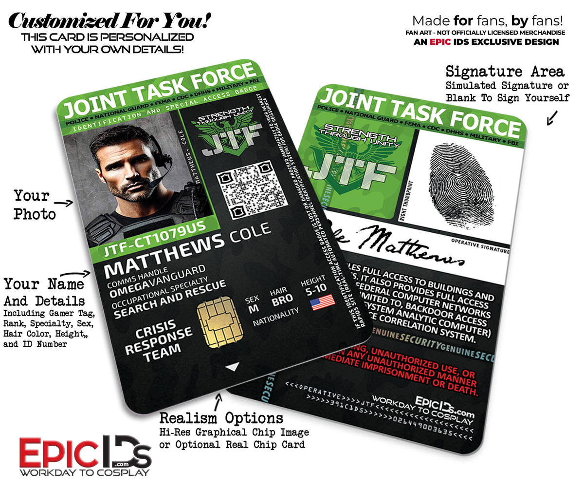 Joint Task Force (JTF) &#39;The Division&#39; Agent ID Badge [Photo Personalized] - Epic IDs