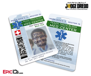 Judge Dredd Inspired PeachTree Block Mega-City Med-Tek ID Card — Photo Personalized