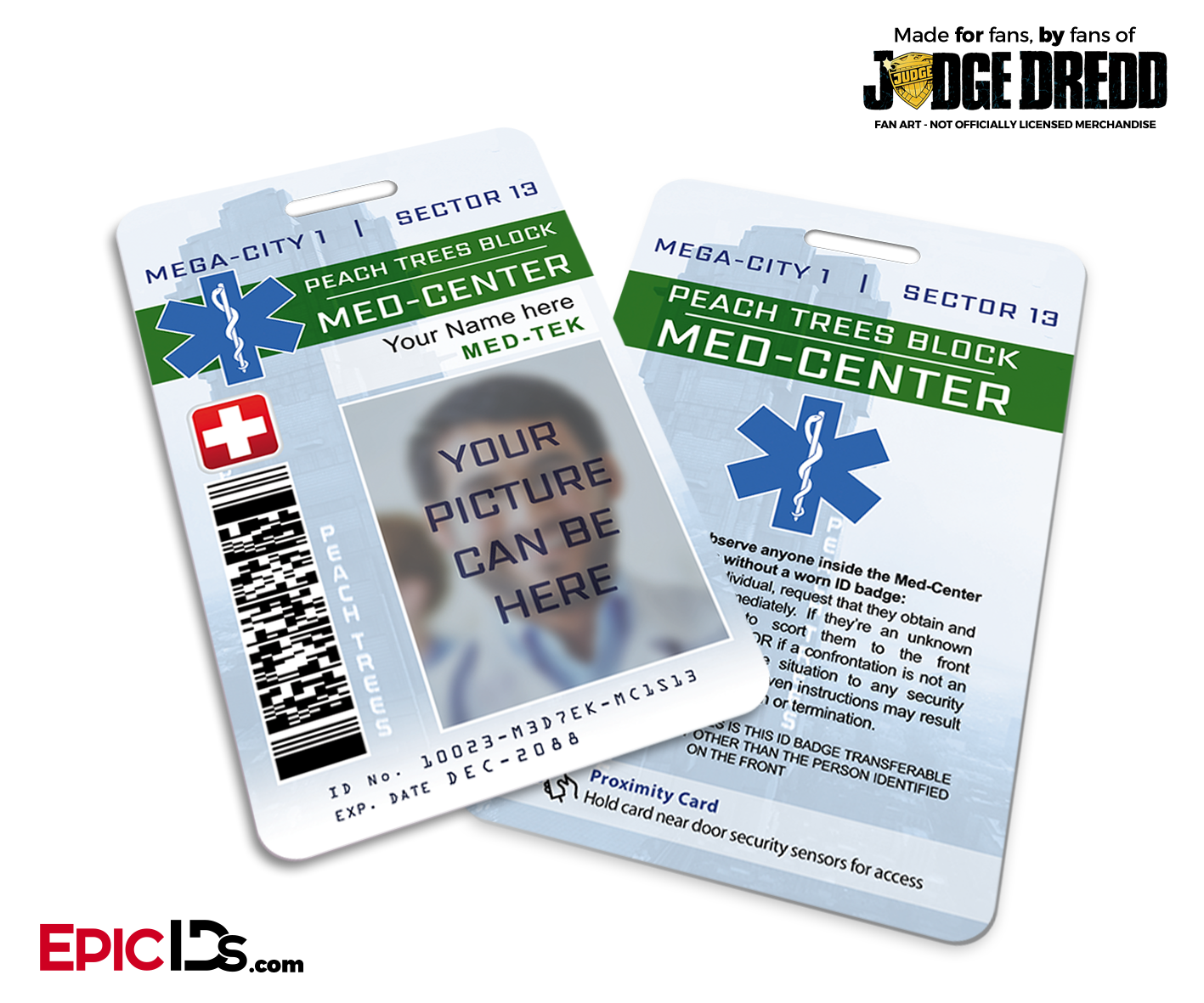 Judge Dredd Inspired PeachTree Block Mega-City Med-Tek ID Card [Photo Personalized] - Epic IDs