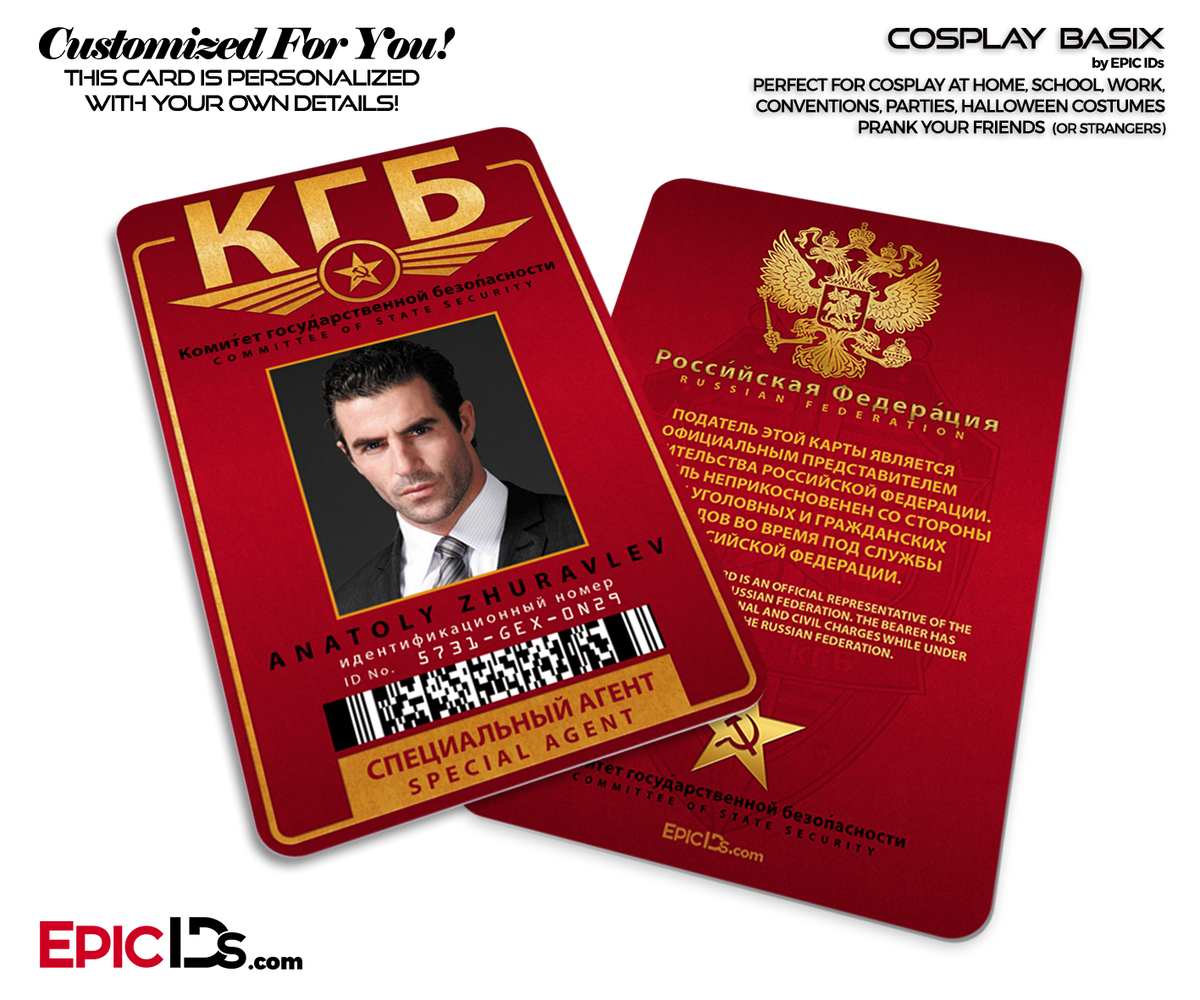 KGB Soviet Union Security Agency &#39;Russian&#39; Themed Cosplay ID Badge [Photo Personalized] - Epic IDs