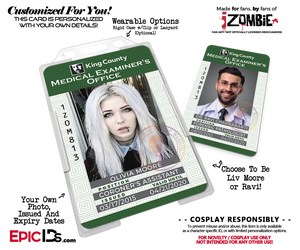 King County Medical Examiners Office 'iZombie' Cosplay Employee ID — Photo Personalized