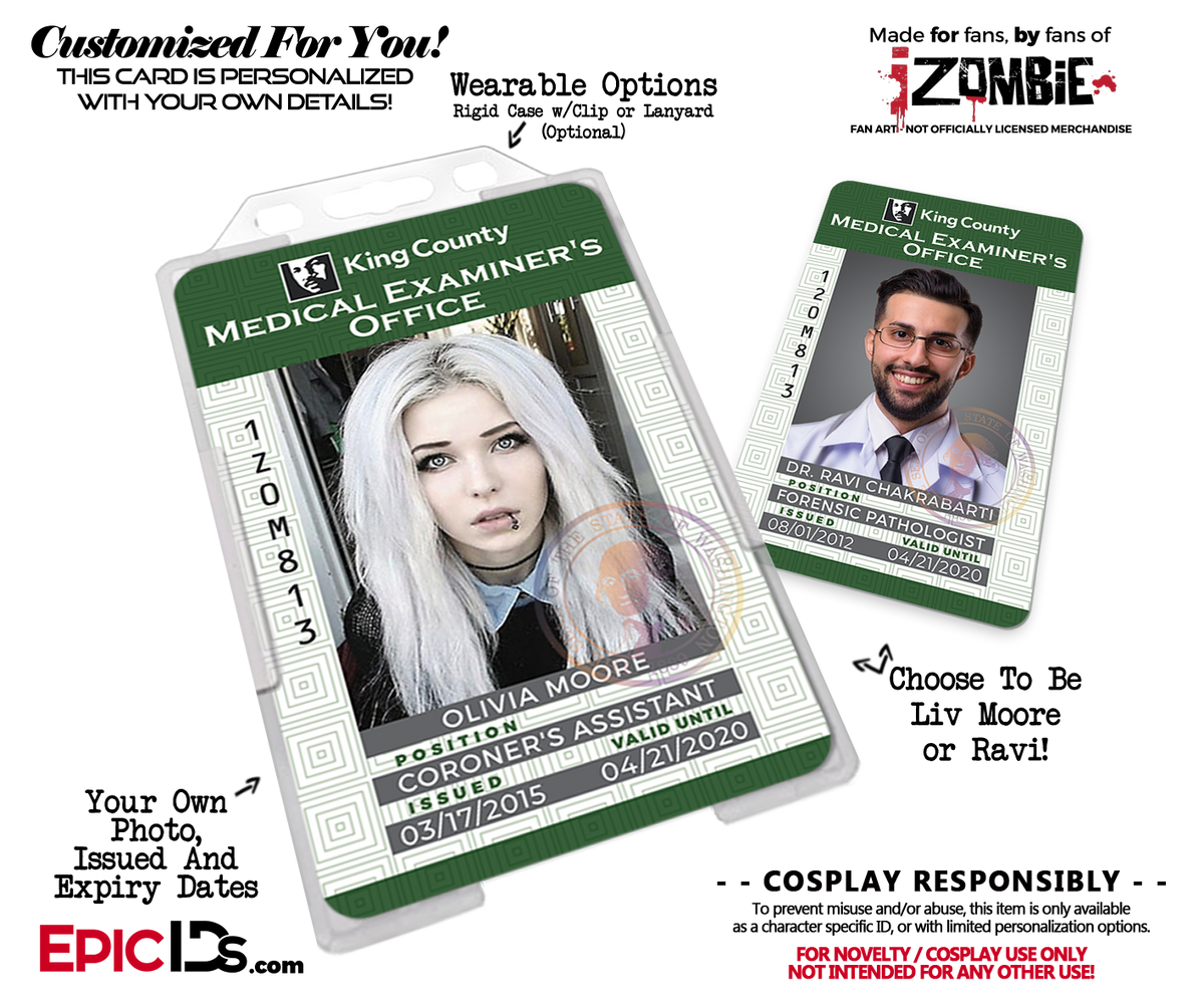 King County Medical Examiners Office 'iZombie' Cosplay Employee ID [Photo Personalized] - Epic IDs