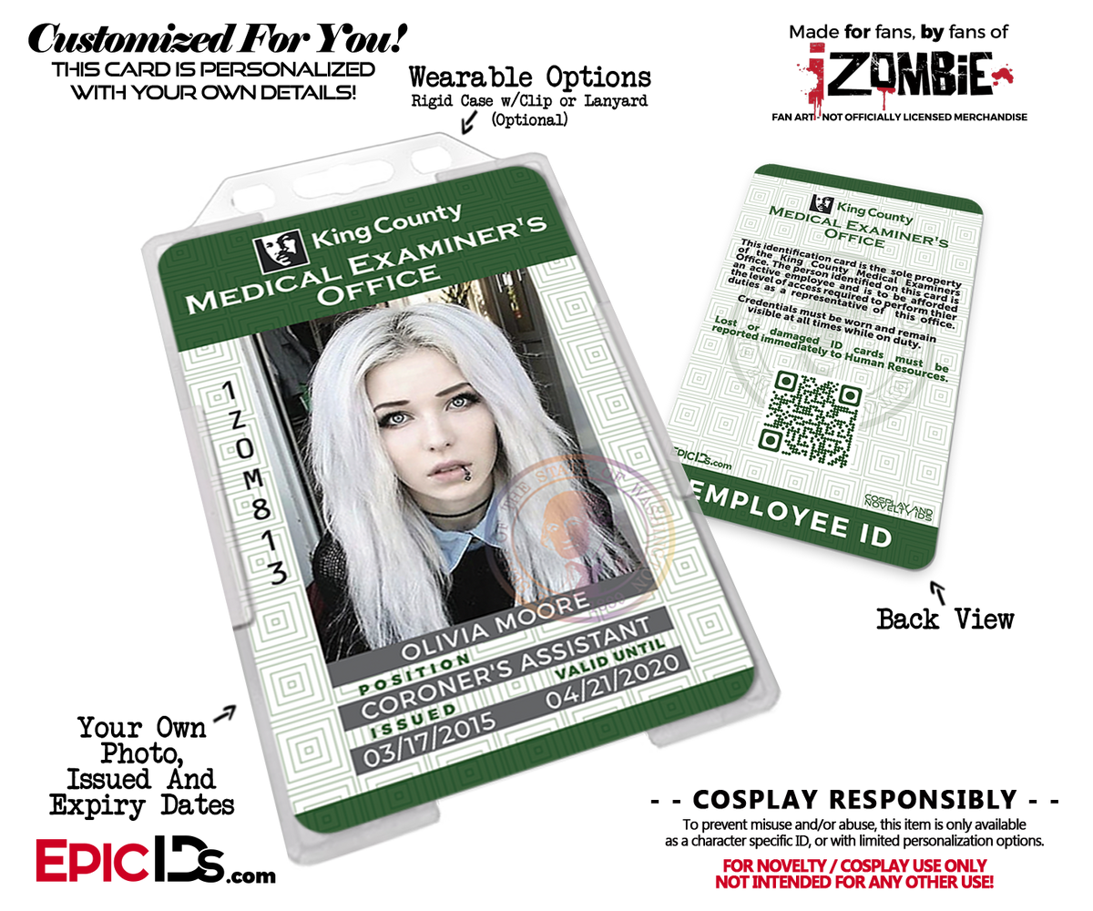 King County Medical Examiners Office 'iZombie' Cosplay Employee ID [Photo Personalized] - Epic IDs