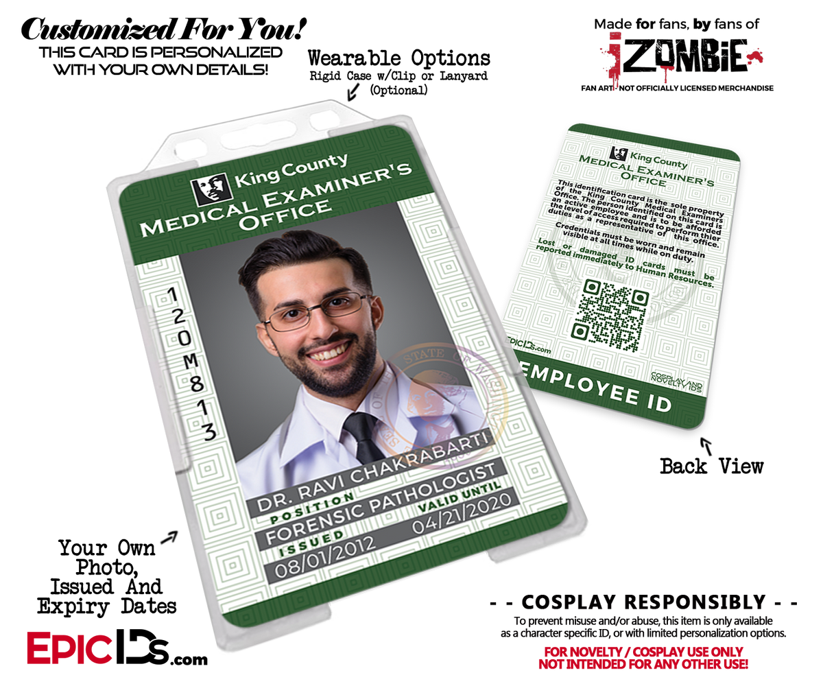 King County Medical Examiners Office 'iZombie' Cosplay Employee ID [Photo Personalized] - Epic IDs