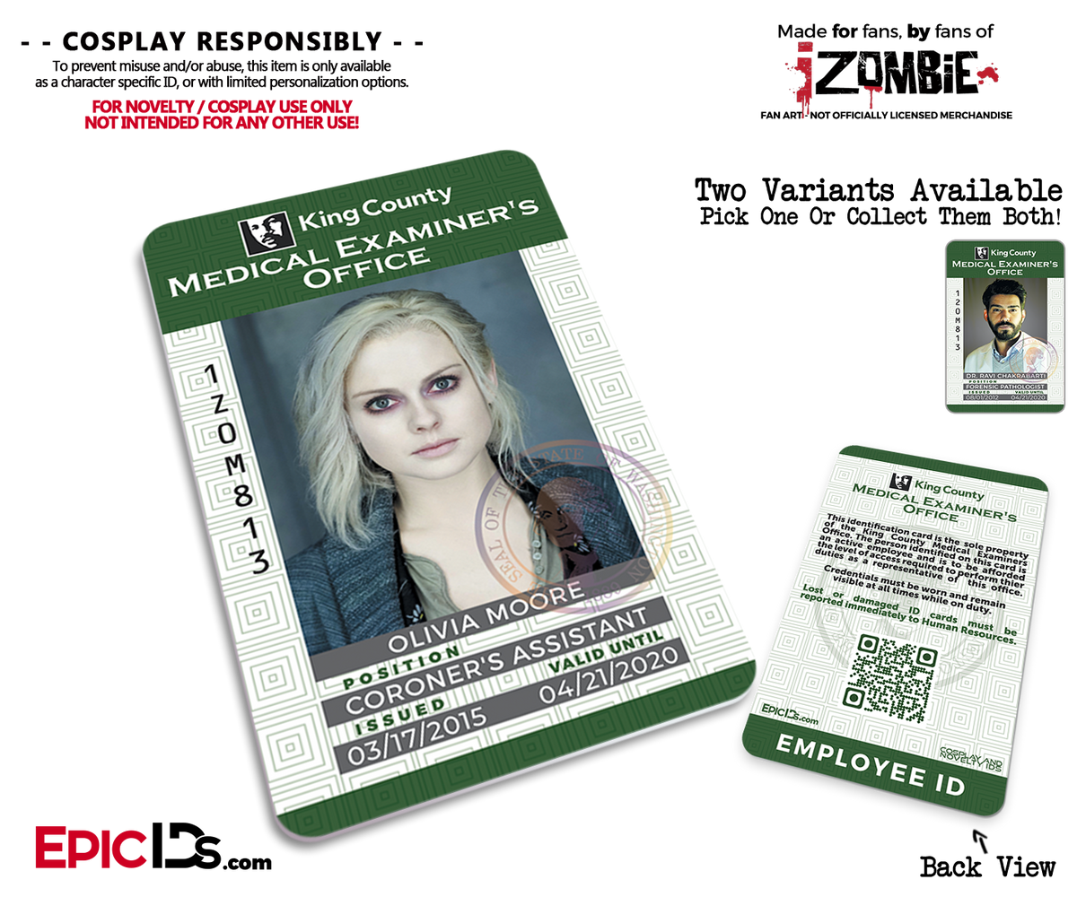 King County Medical Examiners Office &#39;iZombie&#39; Cosplay Employee IDs [TV Characters] - Epic IDs