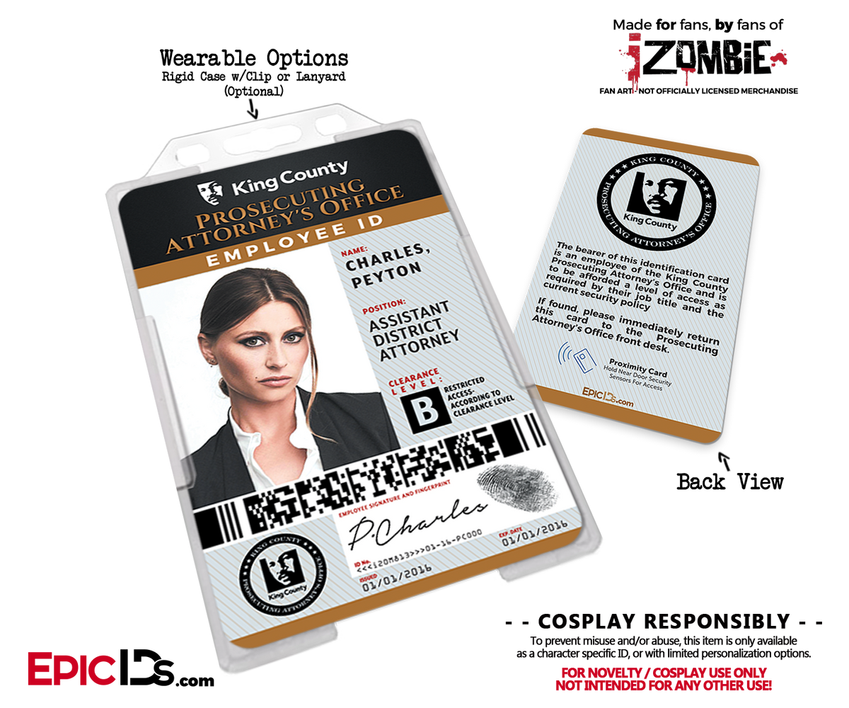 King County Prosecuting Attorney&#39;s Office &#39;iZombie&#39; Cosplay Employee ID - Peyton Charles - Epic IDs