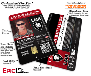 Last Man Battalion — LMB — 'The Division' Rogue Operative ID Badge — Photo Personalized