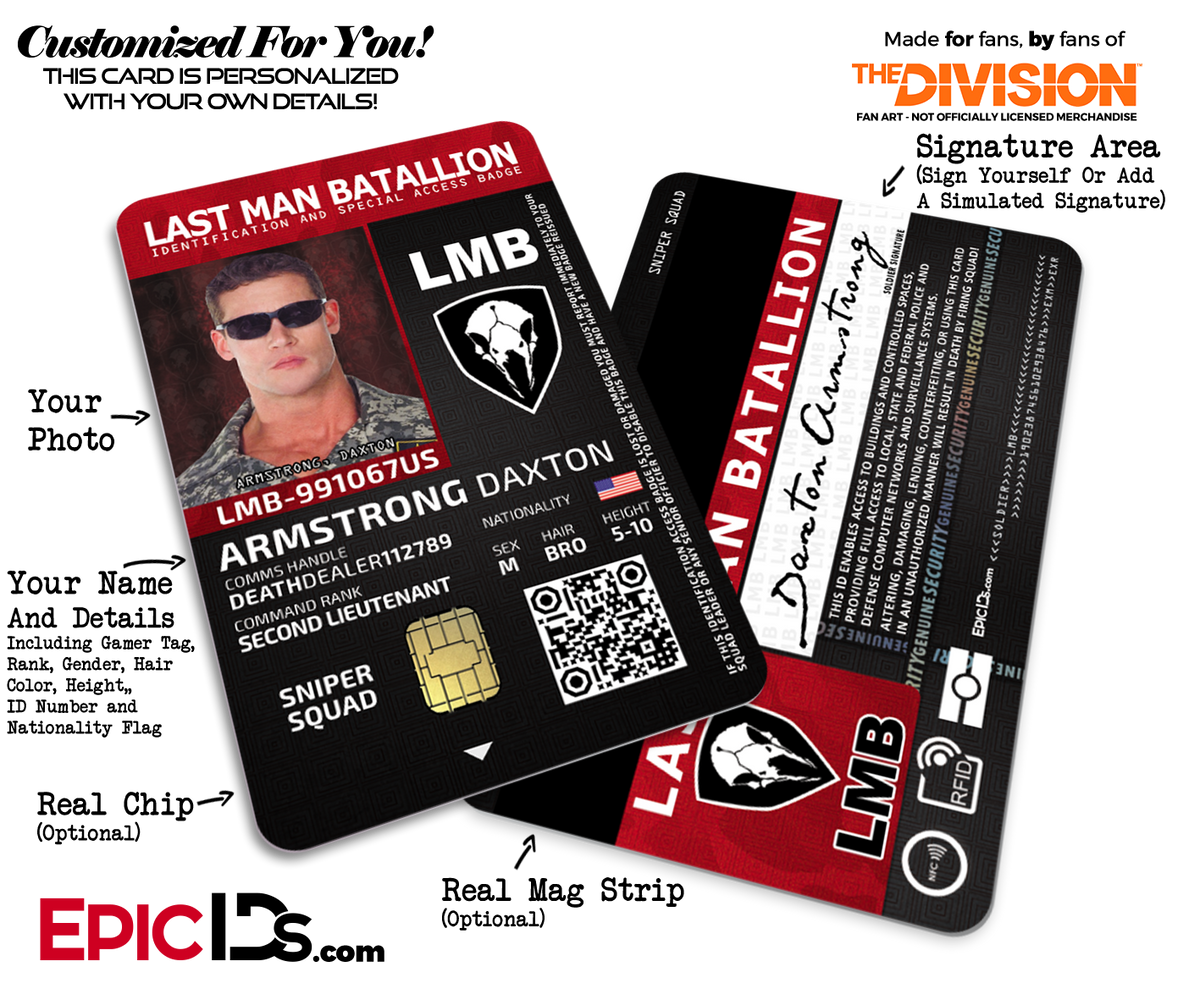 Last Man Batallion (LMB) &#39;The Division&#39; Soldier ID Badge [Photo Personalized] - Epic IDs
