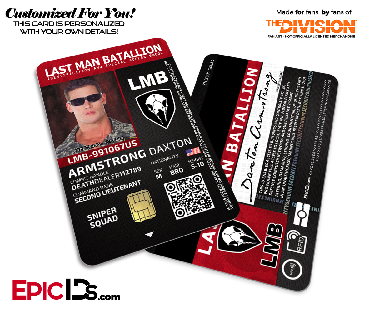 Last Man Batallion (LMB) &#39;The Division&#39; Soldier ID Badge [Photo Personalized] - Epic IDs