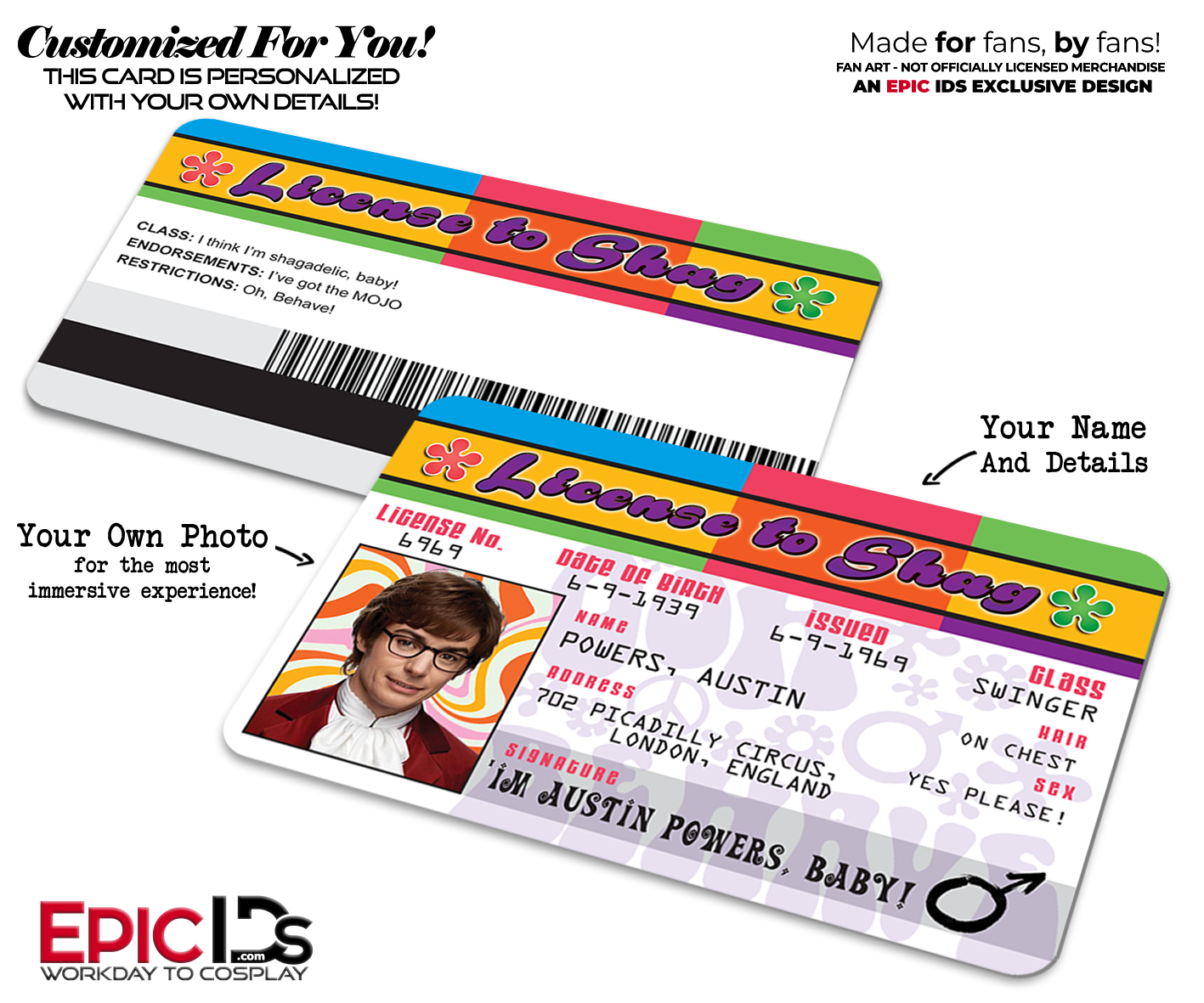 License To Shag 'Austin Powers' Cosplay Novelty ID Card [Photo Personalized] - Epic IDs