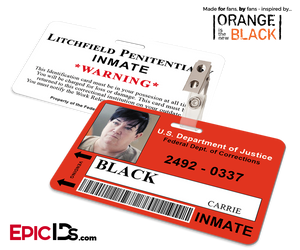 Litchfield Penitentiary 'OITNB' Inmate Wearable ID Badge - Black, Carrie (Big Boo)