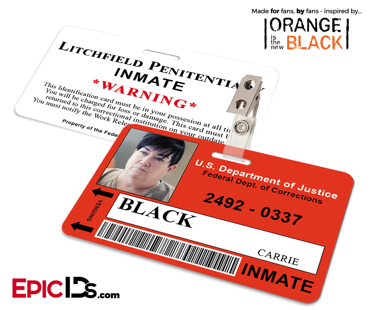 Litchfield Penitentiary &#39;OITNB&#39; Inmate Wearable ID Badge - Black, Carrie (Big Boo) - Epic IDs