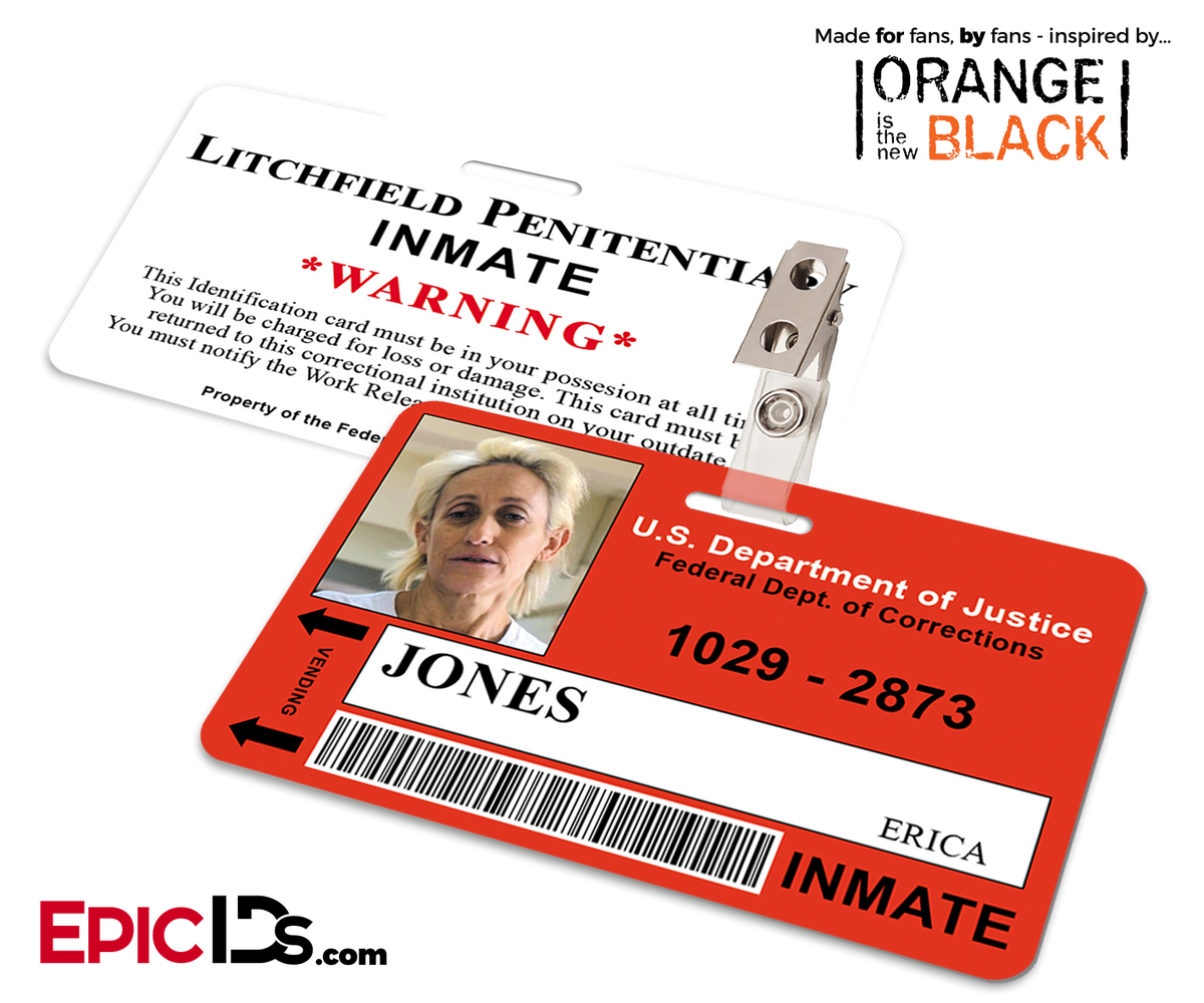 Litchfield Penitentiary &#39;OITNB&#39; Inmate Wearable ID Badge - Jones, Erica - Epic IDs