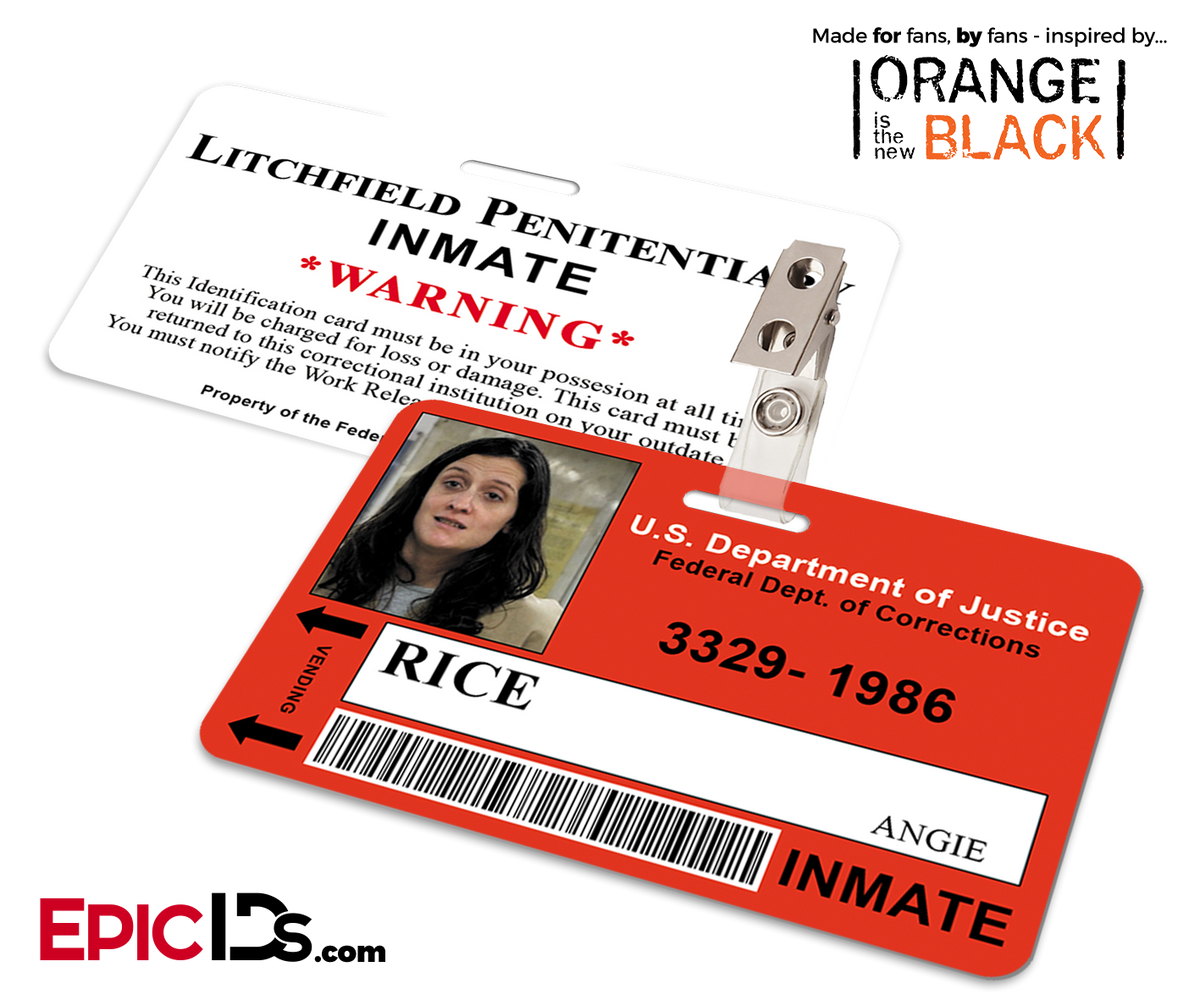 Litchfield Penitentiary &#39;OITNB&#39; Inmate Wearable ID Badge - Rice, Angie - Epic IDs