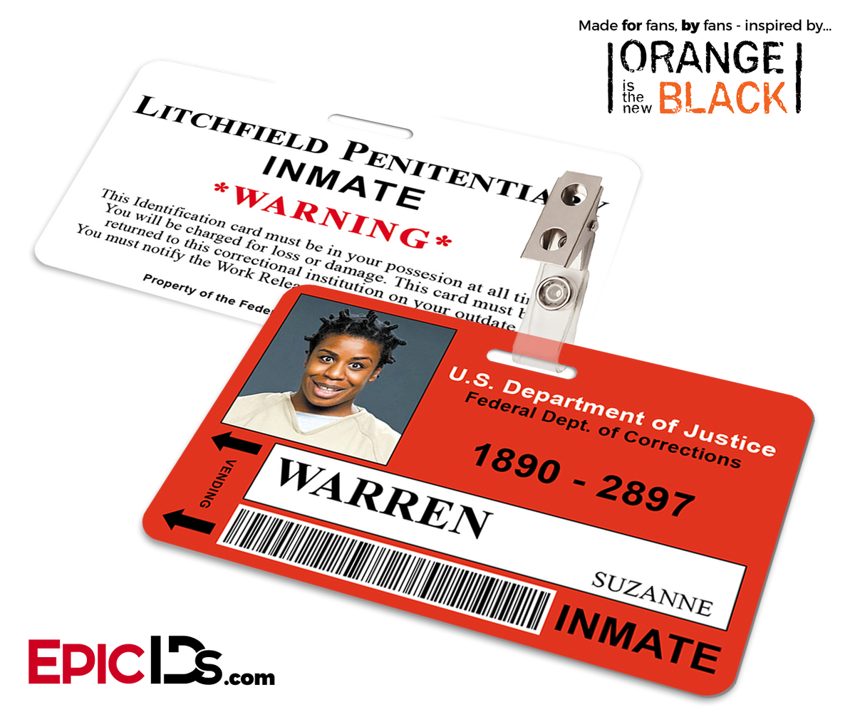 Litchfield Penitentiary &#39;OITNB&#39; Inmate Wearable ID Badge - Warren, Suzanne (Crazy Eyes) - Epic IDs