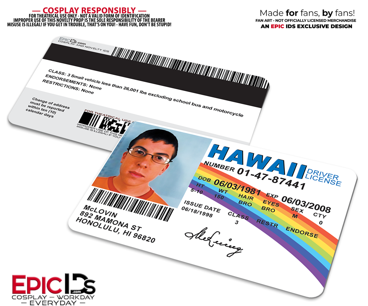 McLovin' Hawaii 'Fake ID' – Iconic License from 'Superbad'