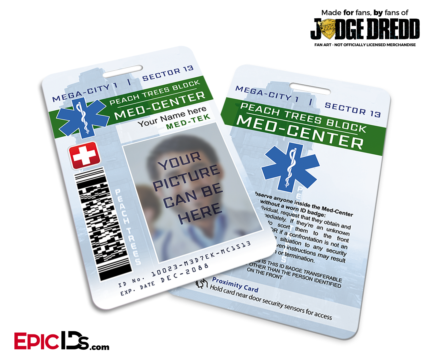 Judge Dredd Inspired PeachTree Block Mega-City Med-Tek ID Card [Photo Personalized]