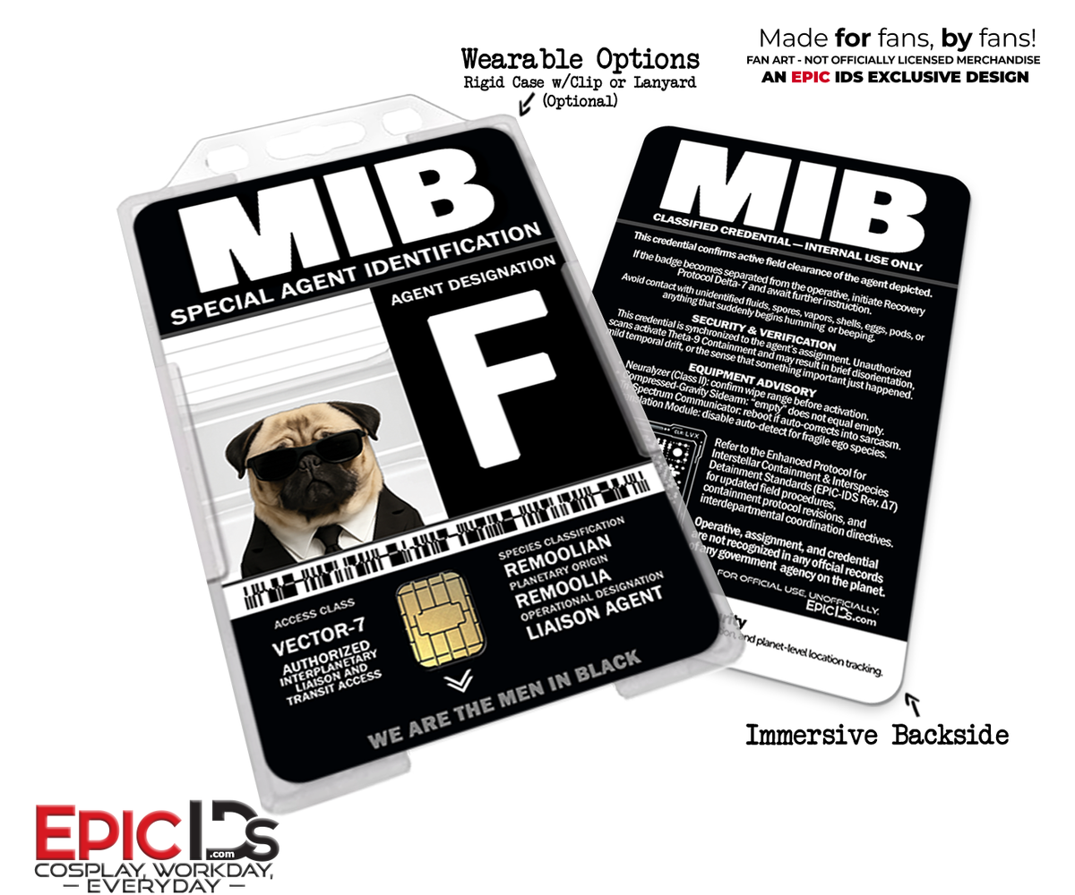 Agent F (Frank The Pug) Special Agent ID Badge (Headshot) — Men in Black — Cosplay Prop
