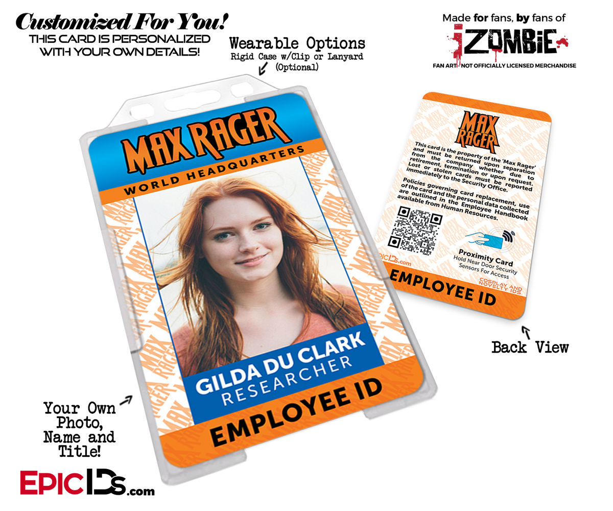 Max Rager &#39;iZombie&#39; Cosplay Employee ID Name Badge [Photo Personalized] - Epic IDs