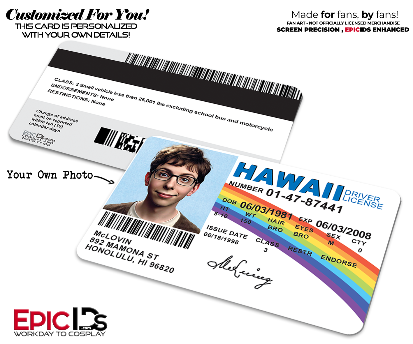 McLovin' Hawaii "Fake ID" License | Superbad [Photo Personalized] - Epic IDs