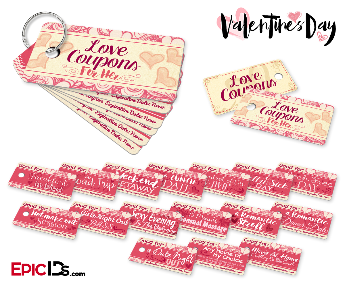 Mini Love Coupons Set &#39;For Her&#39; w/Ring Style Holder [Personalized] - Epic IDs